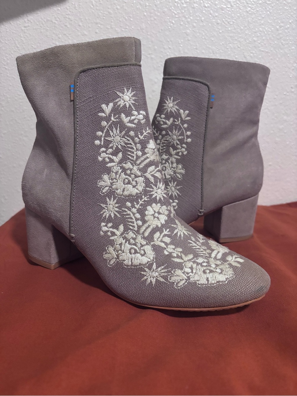 TOMS Evie Embroidered Heritage Canvas & Suede Booties - US W9